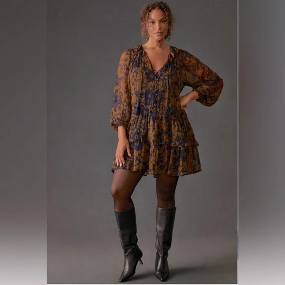 ANTHROPOLOGIE The Marais Printed Chiffon Mini Dress - Picture 1 of 14